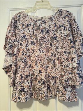Cupio Short-Sleeve Speckled Blouse in Navy, Olive & Rust
